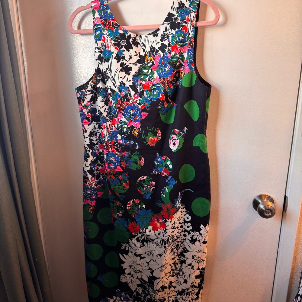 Maeve Black Floral & Green Dot Midi Dress